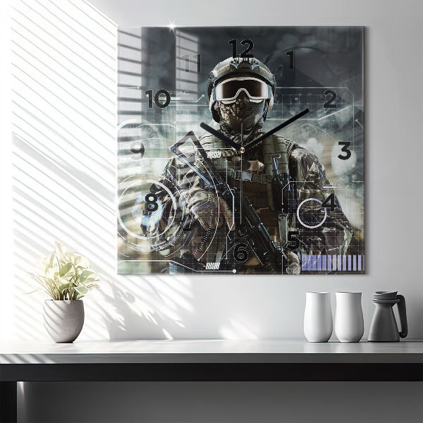 Square wall clock Soldier with a gun