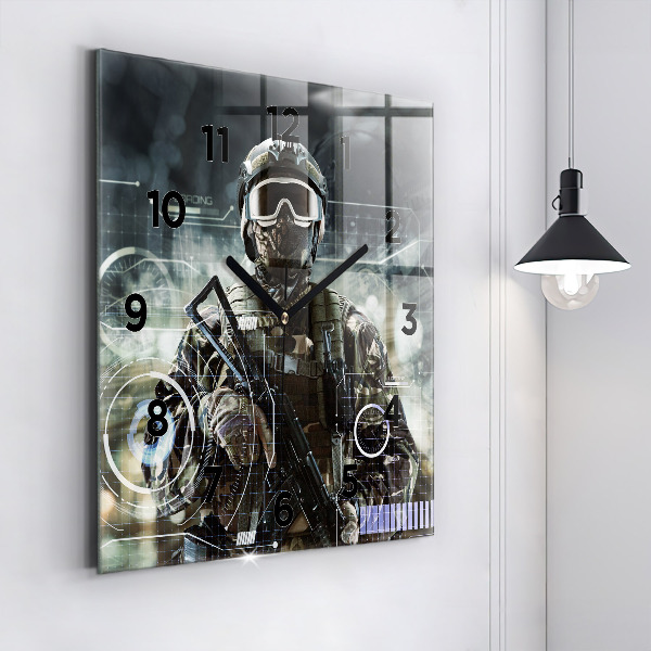 Square wall clock Soldier with a gun