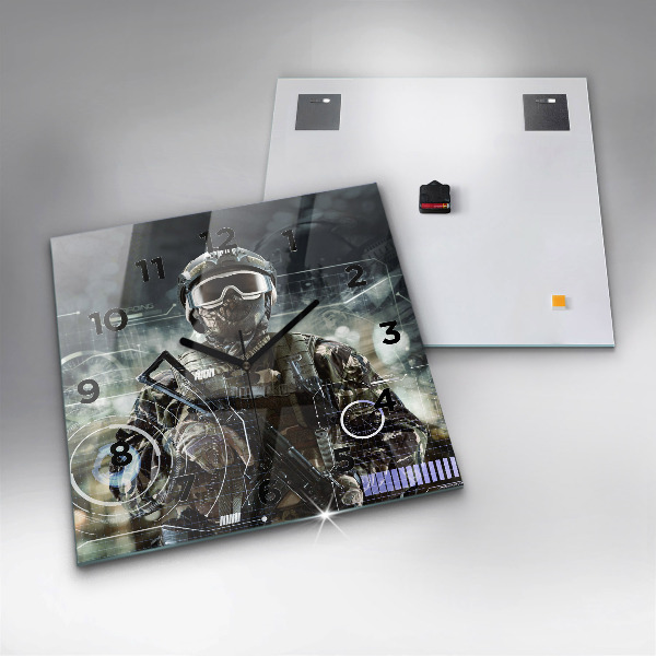 Square wall clock Soldier with a gun