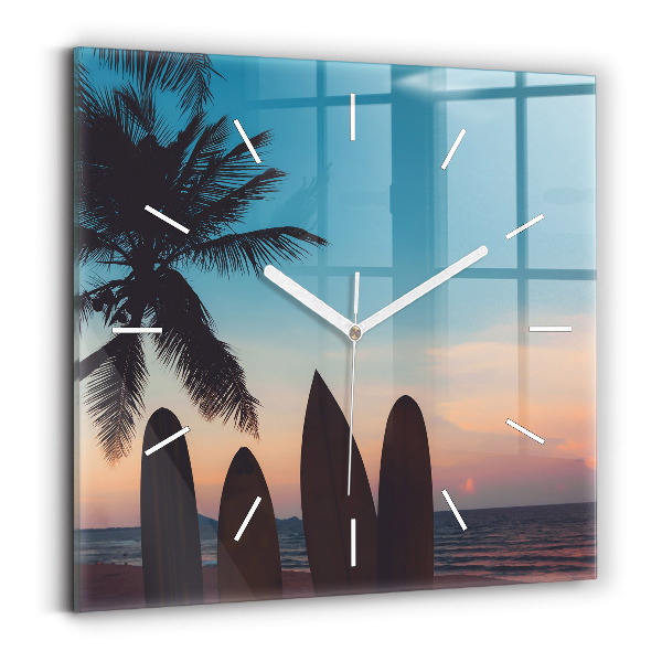 Square wall clock Surfing on the beach