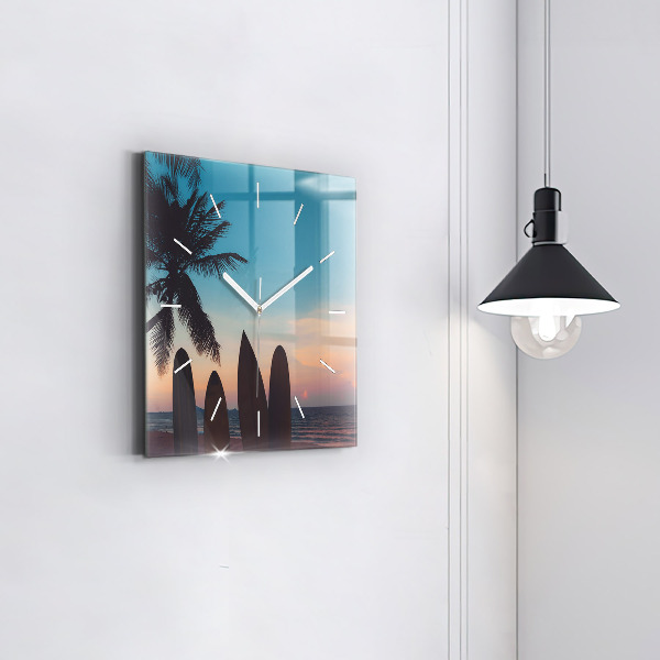 Square wall clock Surfing on the beach