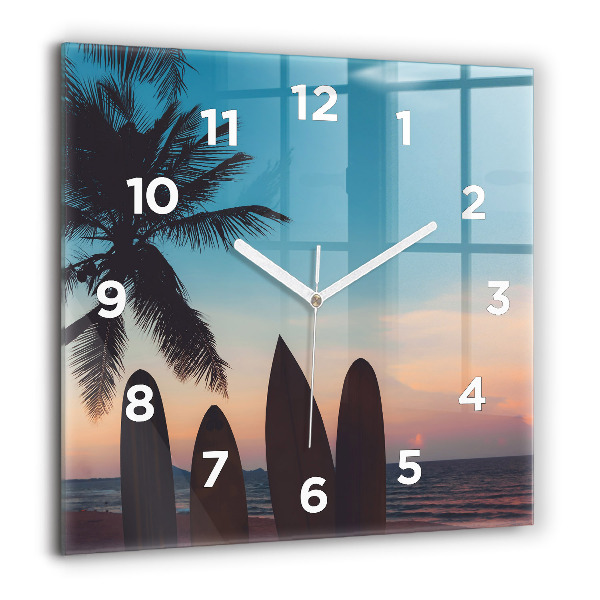 Square wall clock Surfing on the beach