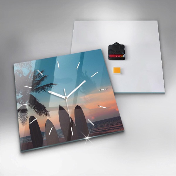 Square wall clock Surfing on the beach