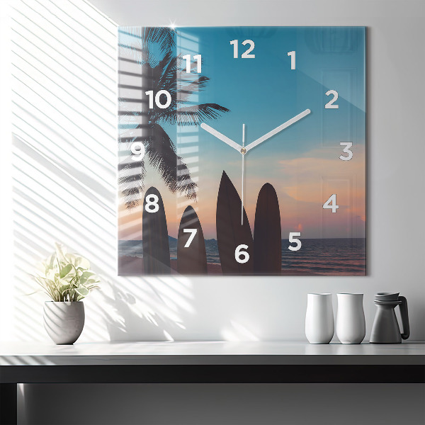 Square wall clock Surfing on the beach