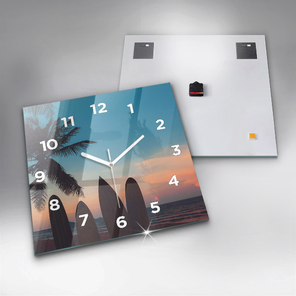 Square wall clock Surfing on the beach