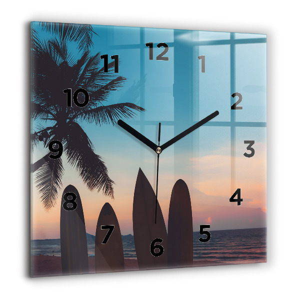 Square wall clock Surfing on the beach