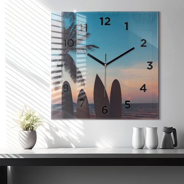 Square wall clock Surfing on the beach