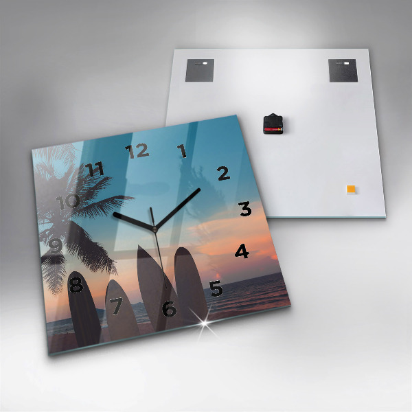 Square wall clock Surfing on the beach