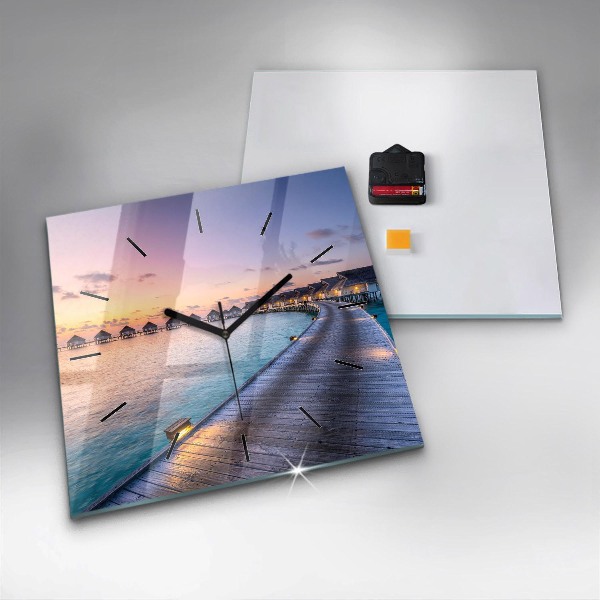 Square wall clock Sunset Maldives