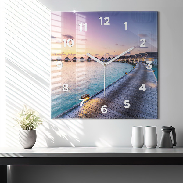 Square wall clock Sunset Maldives