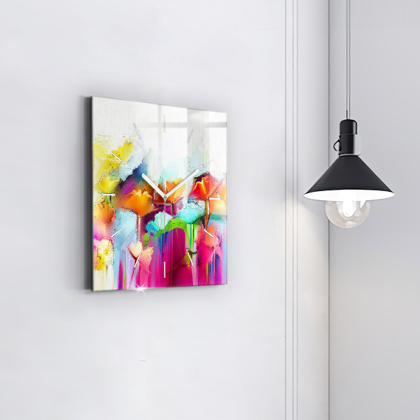 Square wall clock Abstract flowers