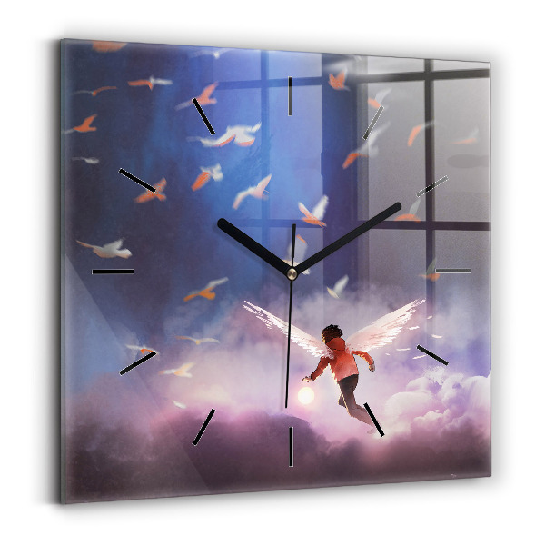 Square wall clock Boy with wings