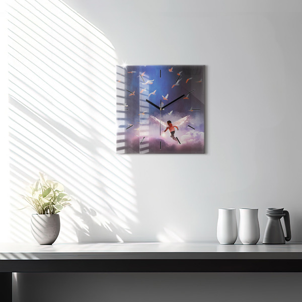 Square wall clock Boy with wings