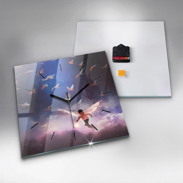 Square wall clock Boy with wings