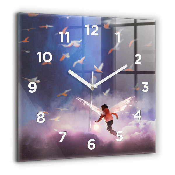 Square wall clock Boy with wings