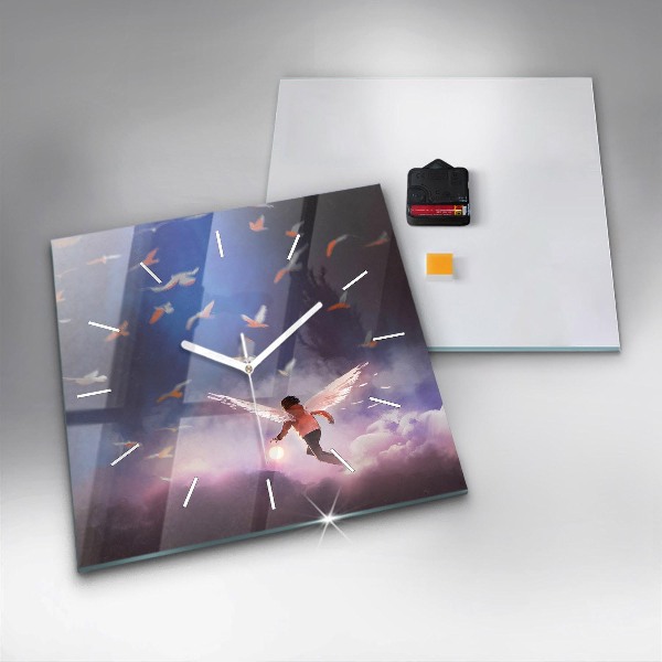 Square wall clock Boy with wings