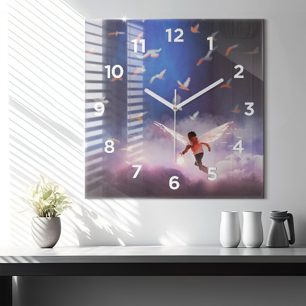 Square wall clock Boy with wings