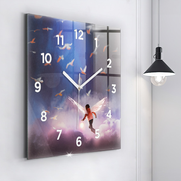 Square wall clock Boy with wings