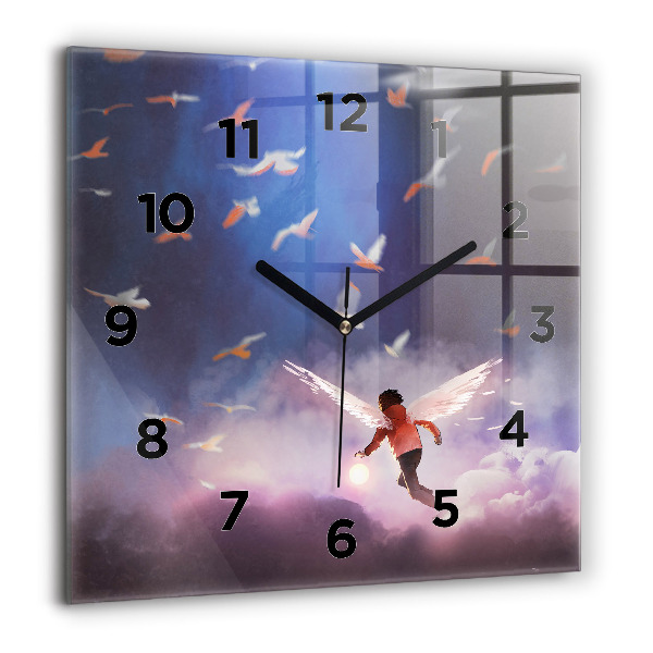 Square wall clock Boy with wings