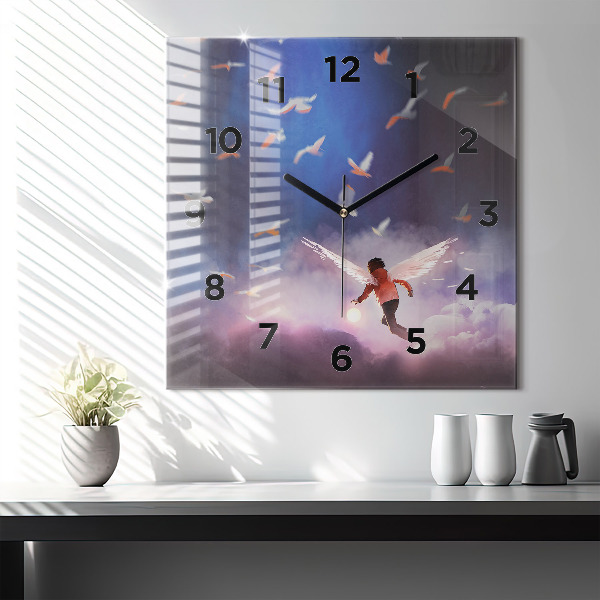 Square wall clock Boy with wings