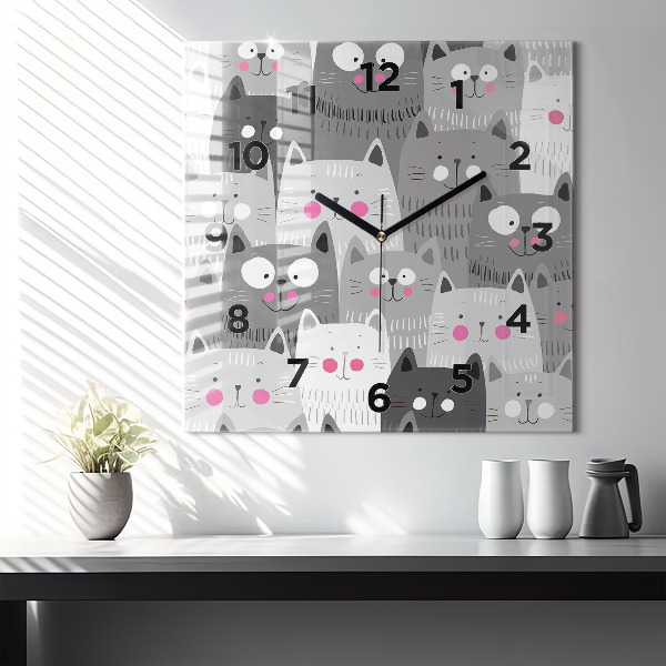 Square wall clock Pattern with cats