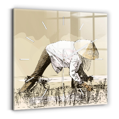Square wall clock Woman picking rice