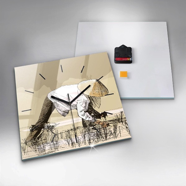 Square wall clock Woman picking rice