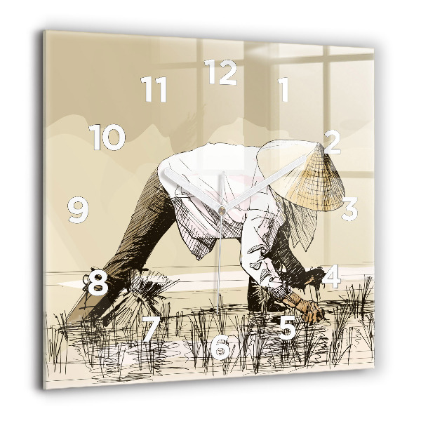 Square wall clock Woman picking rice