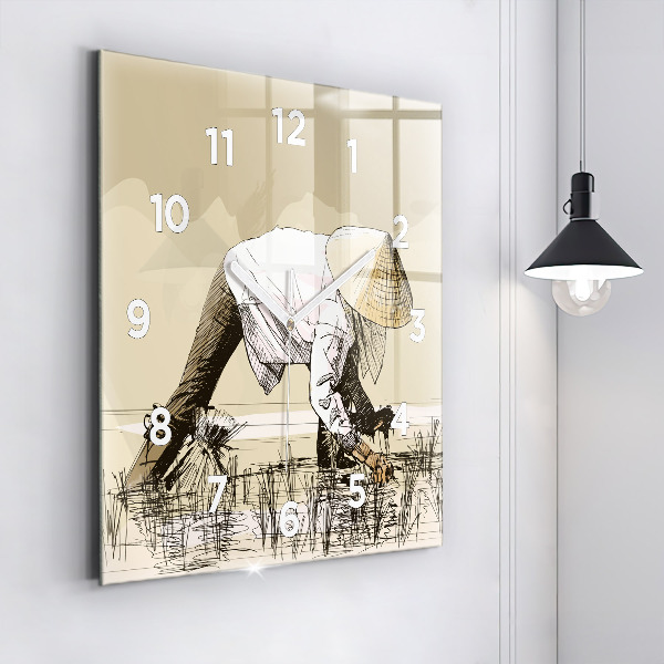 Square wall clock Woman picking rice