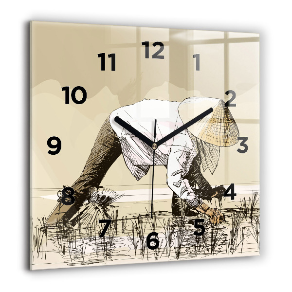 Square wall clock Woman picking rice