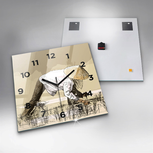Square wall clock Woman picking rice