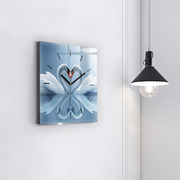 Square wall clock Swans in the heart