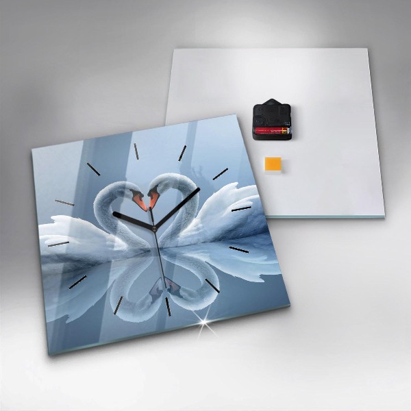 Square wall clock Swans in the heart