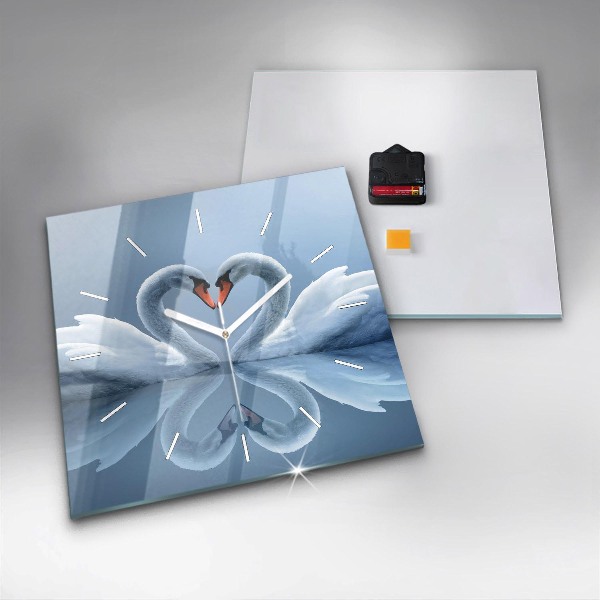Square wall clock Swans in the heart