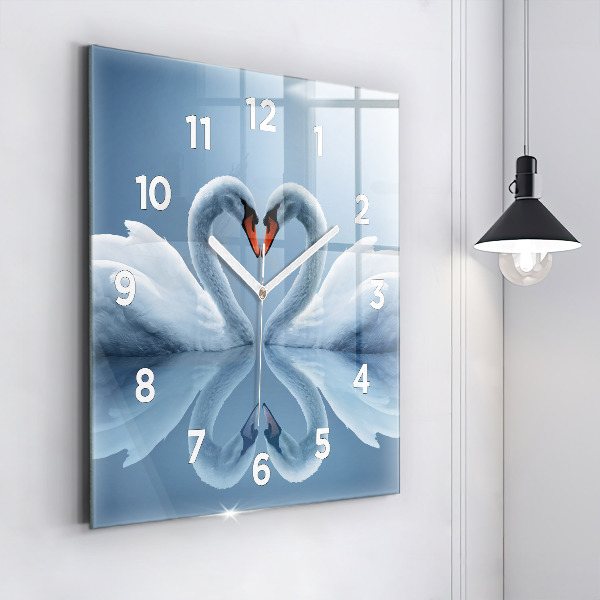 Square wall clock Swans in the heart