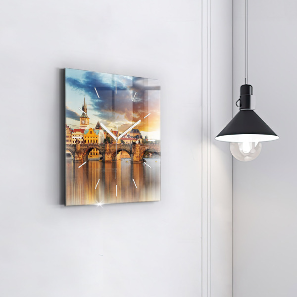 Square wall clock Panorama over the river