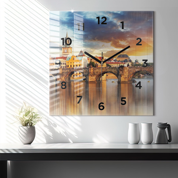 Square wall clock Panorama over the river