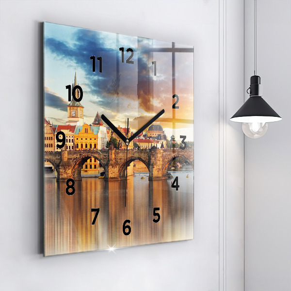 Square wall clock Panorama over the river