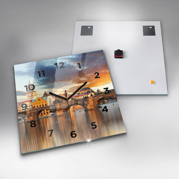 Square wall clock Panorama over the river