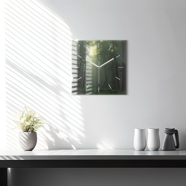 Square wall clock Misty forest in the morning