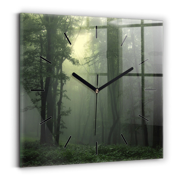 Square wall clock Misty forest in the morning