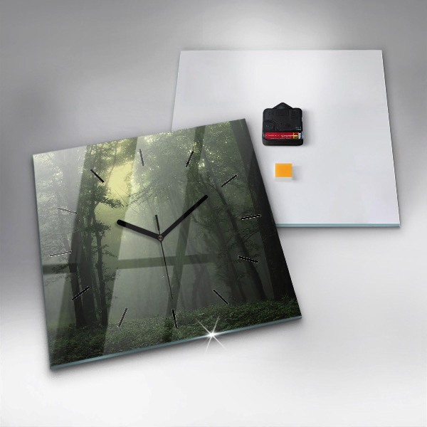 Square wall clock Misty forest in the morning