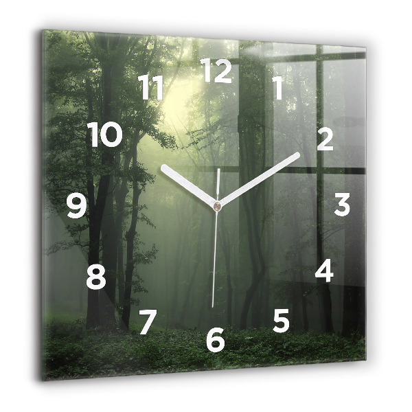 Square wall clock Misty forest in the morning