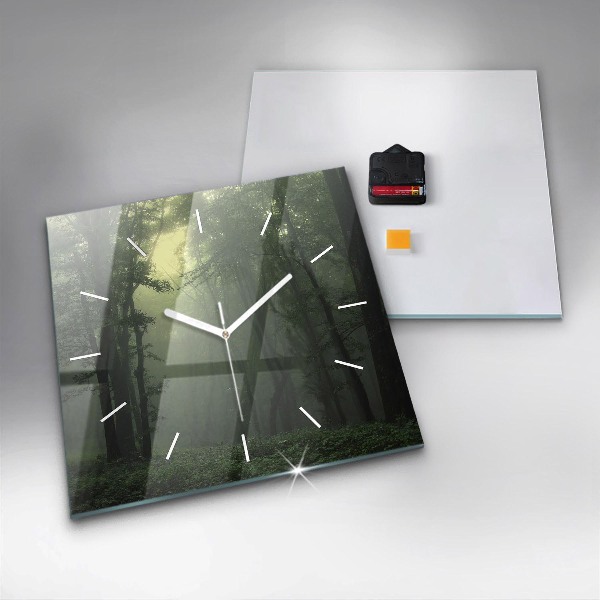 Square wall clock Misty forest in the morning