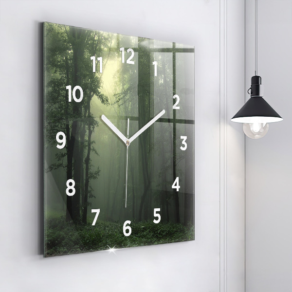 Square wall clock Misty forest in the morning