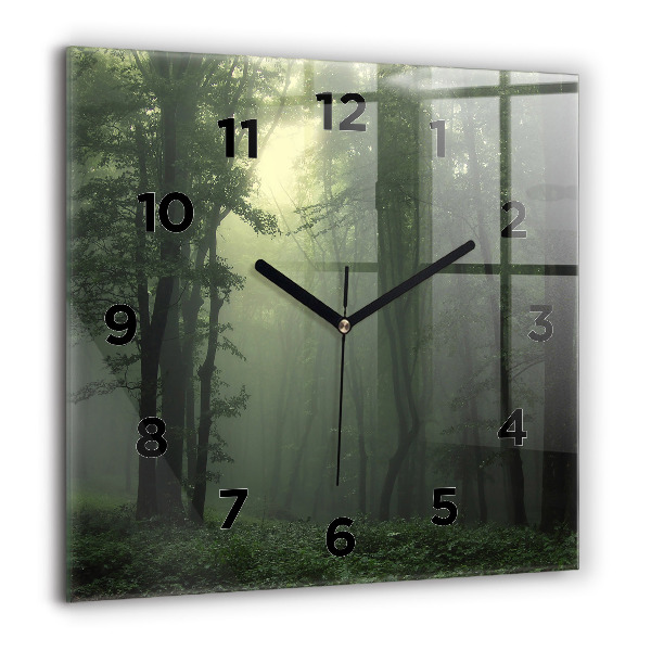 Square wall clock Misty forest in the morning