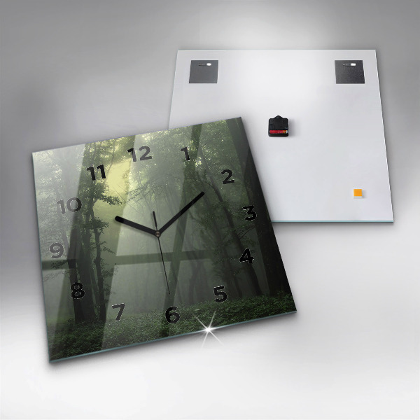 Square wall clock Misty forest in the morning