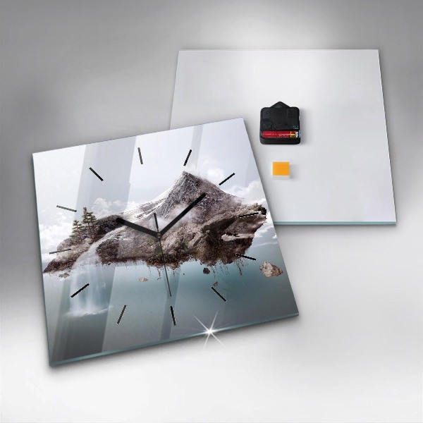 Square wall clock Flying Island and Waterfall