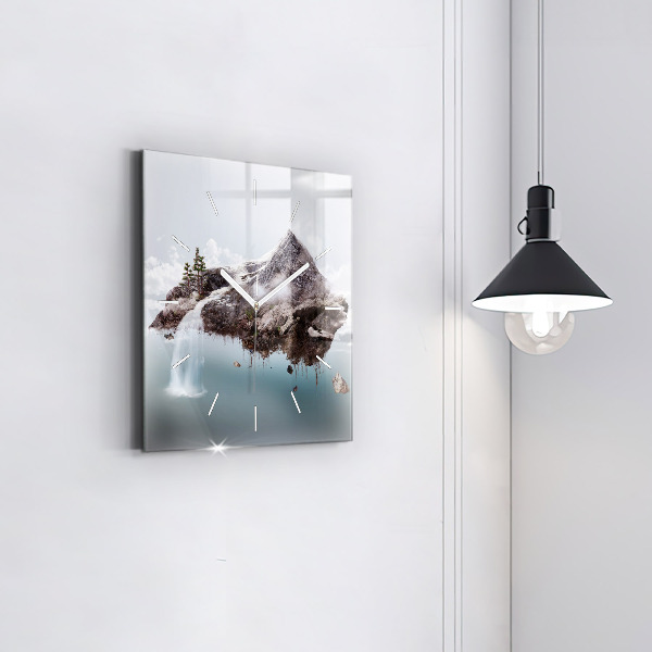 Square wall clock Flying Island and Waterfall