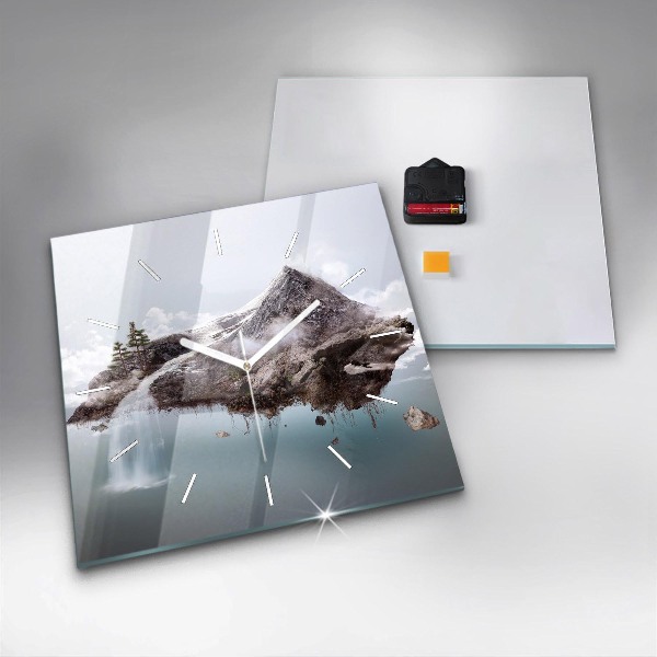 Square wall clock Flying Island and Waterfall